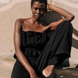 Sezane Editions Gioia Ruffled Bustier Blouse in Black 42 10